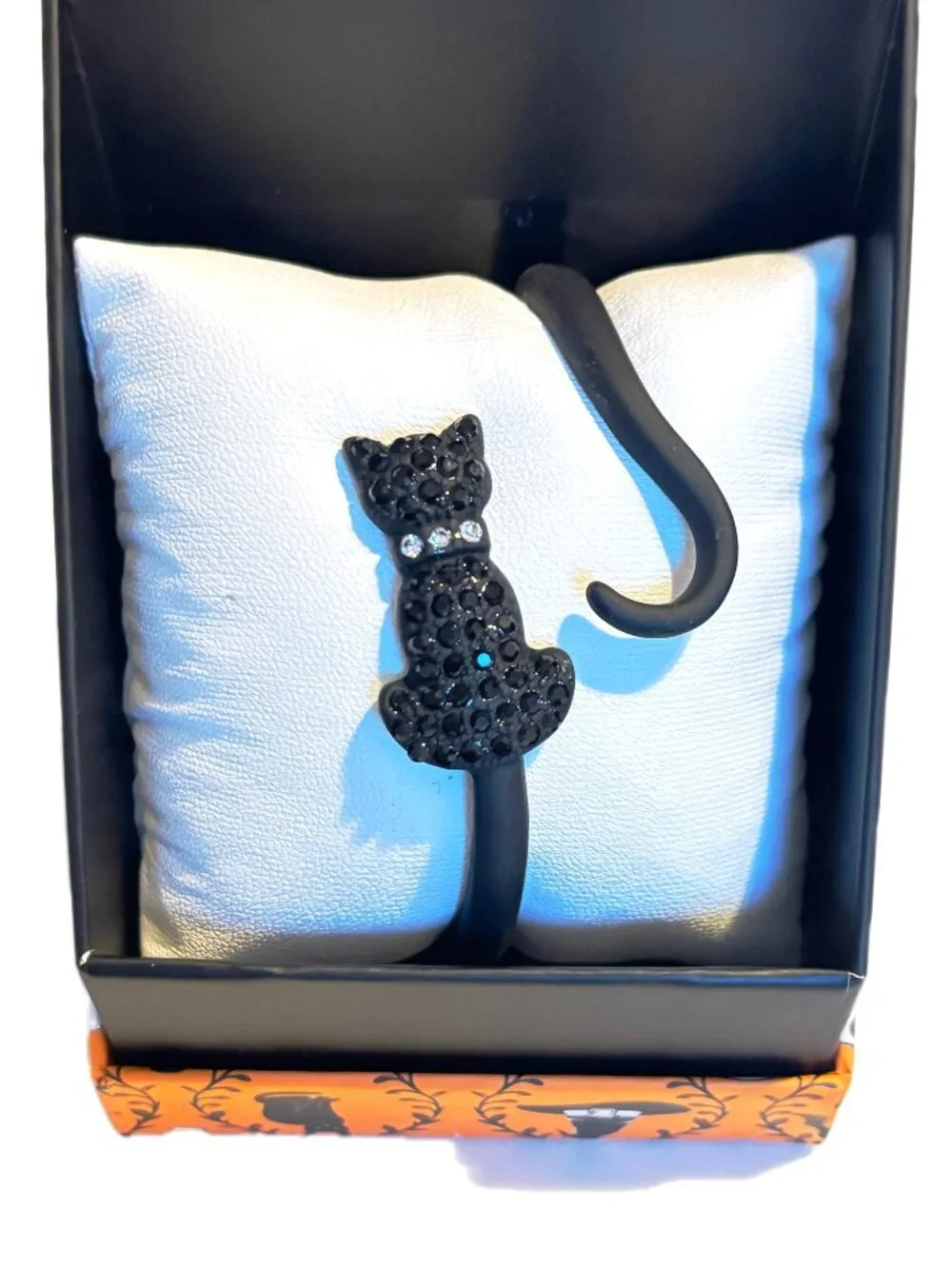 True to Form Hinged Bangle Bracelet Black Cat with Rhinestones NEW